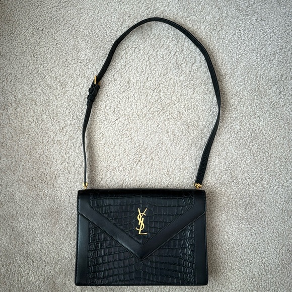 Saint Laurent Handbags - Authentic Saint Laurent Gaby YSL Envelope Croc-Embossed Satchel Bag
